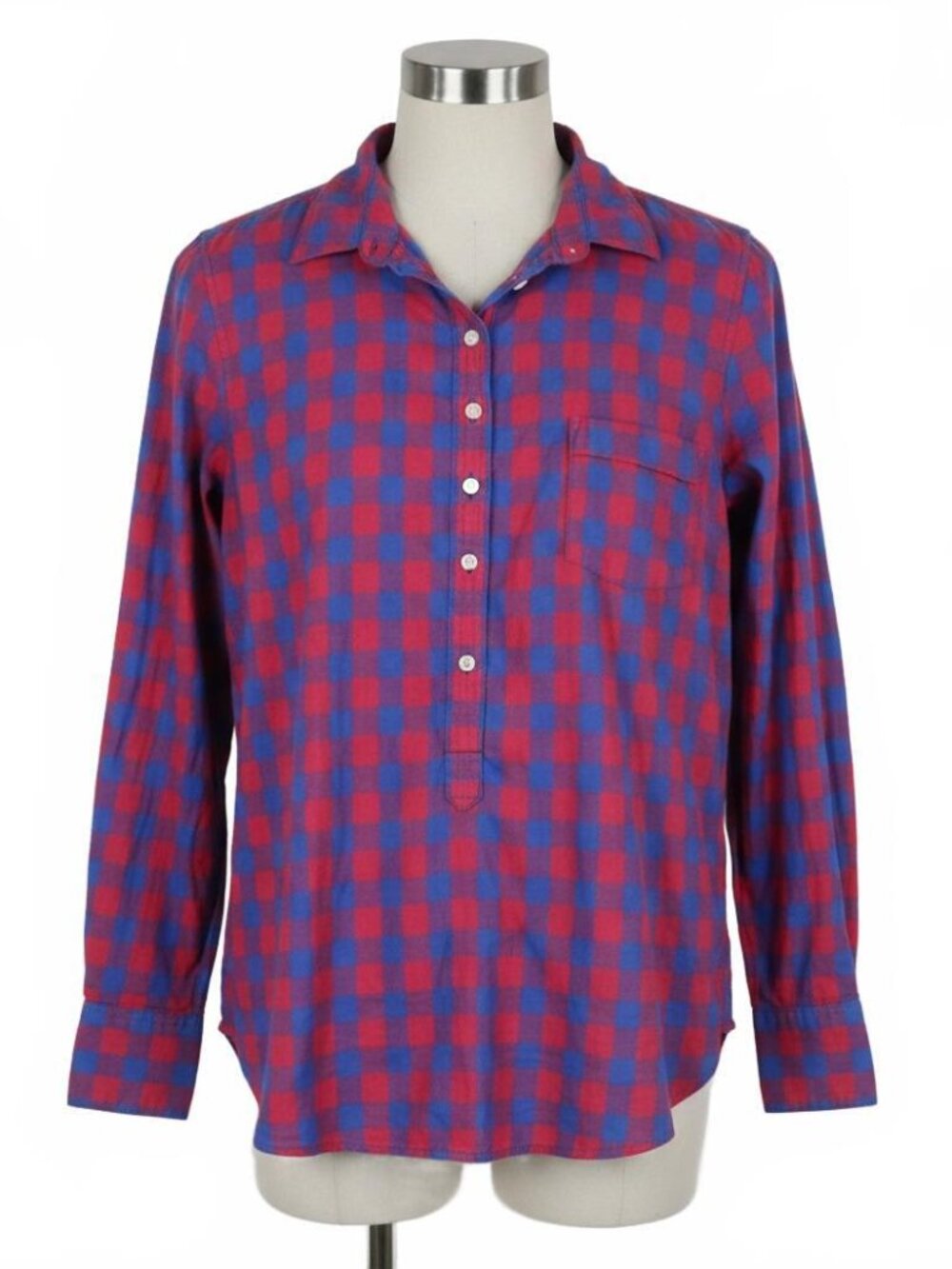 J.Crew Women's Red and Blue Checkered Button-Up Shirt, Size S